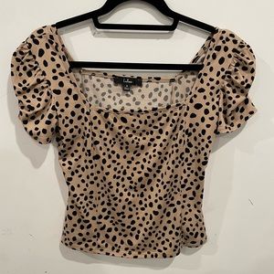 Tan Dot Print Puff Sleeve Top